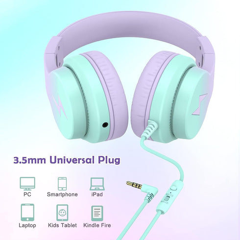 Kids Headphones, Wired Headphones for Kids Over Ear with Microphone, 85/94dB Volume Limiter Headphones for Girls Boys with Sharing Jack, Foldable ...