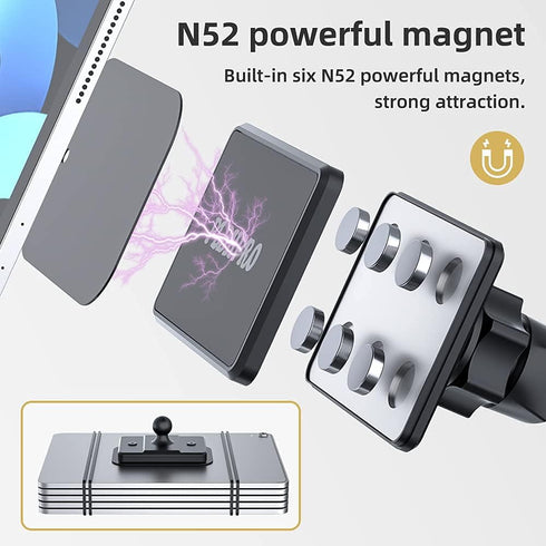 PLDHPRO Magnetic Car Phone Tablet Holder for iPhone iPad Size 4"- 10" Tablets, Dashboard Dash Windshield Mount 360° Rotating Super Strong Magnet T...