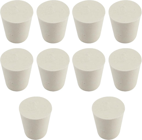 White Tapered Shaped Solid Rubber Stopper, Size 3#" 0.9x0.7x1inch / 23x17x26mm, 10 per package...