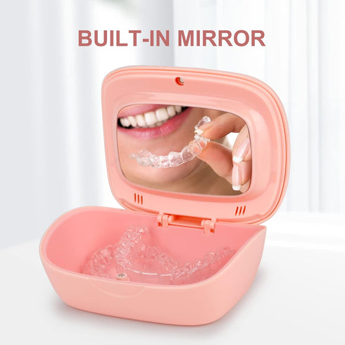 Denture Bath Box Cup?With mirror Dental braces Kit Portable Retainer Case?False Teeth Storage Box Holder?With braces chewable tablets? Braces remo...
