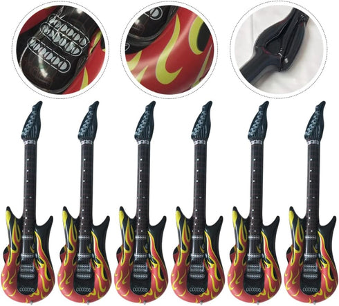 Zerodeko 6Pcs Inflatable Guitars, Blow Up Flame Guitar Toys Air Inflation Musical Instruments 80s 90s Rock and Roll Party Decorations Musicial Par...