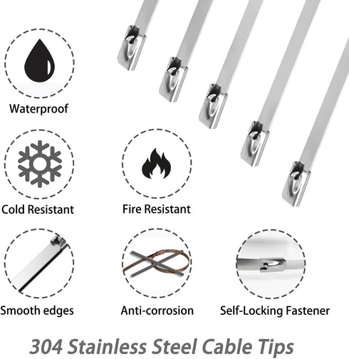 25 PCS Zip Ties Heavy Duty, Outdoor Cable Ties, Zip Ties 10 Inch, 304 Stainless Steel Zip Ties, for Home Improvement, Machinery, Vehicles, Farms, ...