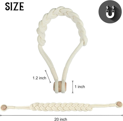 BEL AVENIR Curtain Tiebacks Magnetic Woven Curtain Holdback Drapery Tie-Back (Ivory Braid-2 Pack)...