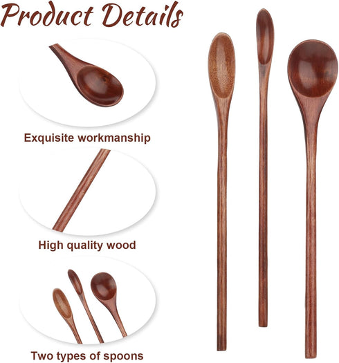 4 Pieces Wooden Coffee Mixing Spoons, Long Handle Wooden Spoon Mixing Honey Spoon Handmade Wood Stirring Spoon for Kitchen Stirring...