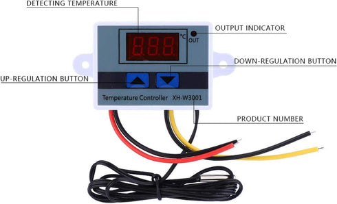 Oumefar Temperature Controller, XH-W3001 DC 110V-220V 1500W 10A Digital Temperature Controller Thermostat Switch with Waterproof Sensor Probe Elec...