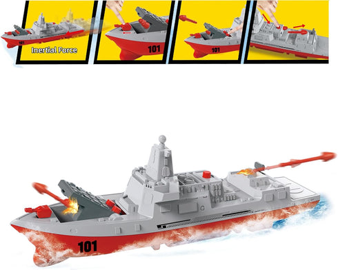 Military Naval Vessel Naval Ship with Launching Cruise Missile and Battle Ship Group, Small Scale Pull Back Fighter Jet, Ideal Gift Army Toys Set ...