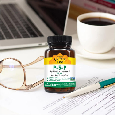 Country Life P-5-P Vitamin B6 – Bioavailable Pyridoxal-5-Phosphate Supplement for Energy, Nervous System Support, and Red Blood Cell Growth – Cert...