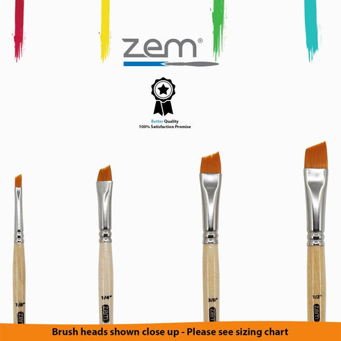 ZEM BRUSH Golden Synthetic Angle Shaders Set Sizes 1/8", 1/4", 3/8", 1/2"...