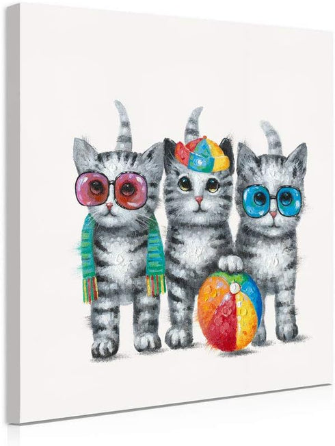 Yidepot Cute Cat Canvas Wall Art: Framed Kitty Pictures for Girl's Bedroom Bathroom - Small Funny Babies Painting Ready to Hang (12"x12"x1Panel)...