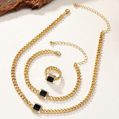 YERTTER Dainty Rhinestone Enamel Necklace Bracelet Rings Set Chunky Chain Collar Choker Necklace Set for Women...