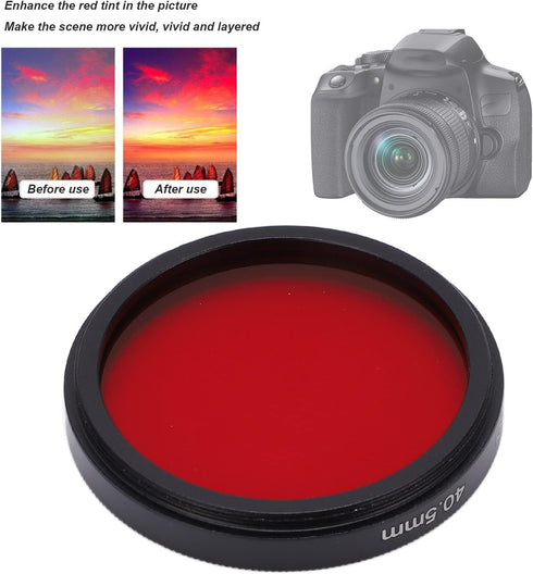 Camera Full Red Lens Filter Full Red Filter Camera Waterproof Filter Full Red Lens Filter Optical Glass for Nikon Camera Lens (40.5mm)...