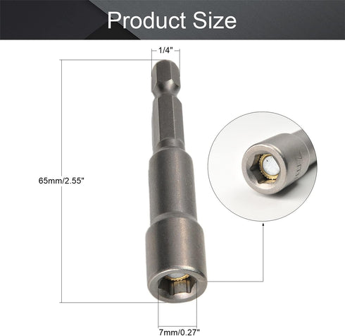 Utoolmart 1/4" Quick-Change Hex Shank 7mm Nut Setter Driver Drill Bit, 65mm Length, Metric With-magnetic 2Pcs...