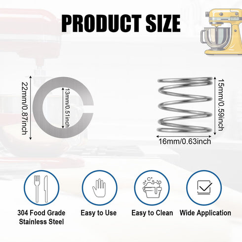 2pcs Stand Mixer Spring and 2pcs Washer Compatible with Kitchenaid Stand Mixer, Stainless Steel Stand Mixer Accessories Parts Replacement Kit, Eas...
