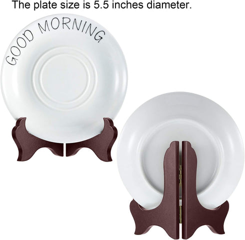 Tatuo 4 Packs Wooden Display Stand Plate Holder Easels (4 Inch, Red)...