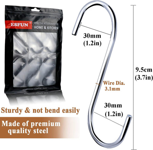 30 Pack 3.7 inch Metal S Hooks Steel S Hooks Plants Hanging Hangers for Kitchen Pans Pots Bags Purse Jeans Jewelry Towels...