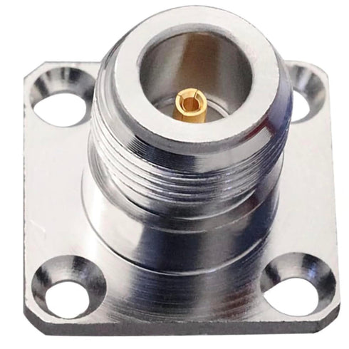 N-Type Socket - Nickel-Plated, Gold-Plated Copper Center, Solder Type, 4 Mounting Holes, 4-Pack, for PCB, Chassis, and Back Panels...