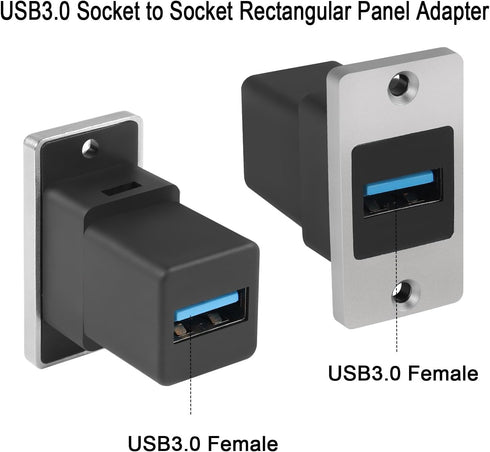 QIANRENON 5Gbps USB3.0 Rectangular Metal Panel Adapter USB3.0 Female to Female Panel Mount Connector USB 3.0 Mounting Socket Data Module 5V/0.5A C...