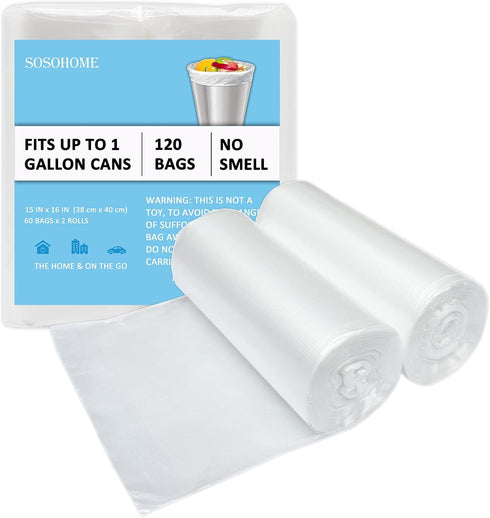 1 Gallon Trash Bags, Extra Small Strong Garbage Bags for Office Home Bathroom Car Desktop Wastebasket Liners, Clear 120 Count...