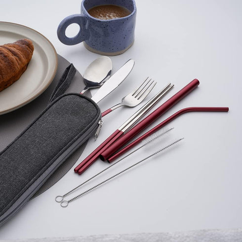 Travel Utensils with Case?Reusable Travel Cutlery Set with Case Stainless Steel Flatware Set for Camping 8pcs Including Dinner Knife Fork Spoon Ch...