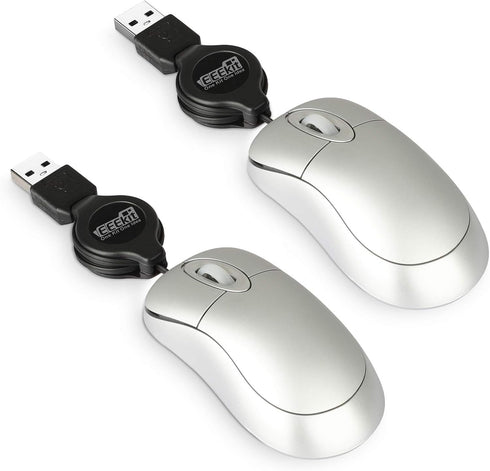 EEEKit 2 Pack Mini Retractable Cable USB Optical Mouse, White, Unisex...