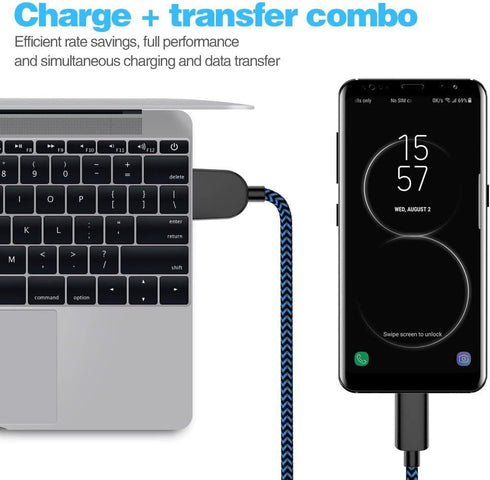 5Pack (3/3/6/6/10FT) Fast Charging 3A USB-C to USB-A Cable Rapid Charger Quick Cord Compatible Samsung Galaxy S10 S9 S8 Plus, Note 10 9 8, LG V50 ...