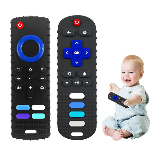 2-Pack Baby Teething Toys-TV Remote Control Shape Silicone Infants Teething Toys for Babies 0-18 Months,BPA-Free (2packs-Black)...