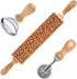 Rolling Pin for Baking, with Cookie Mold & Cutter, Embossing Rolling Pin, Engraved Decor Tools for Kitchen Creative Baking, Great Gifts...