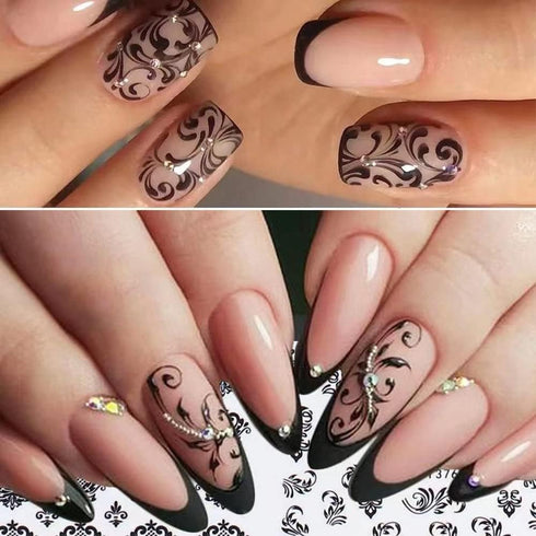Flower Nail Stickers for Nail Art, Black Flower Leaf Nail Art Stickers 3D Self Adhesive Nail Art Supplies Floral Leaf Nail Designs for Women Nail ...