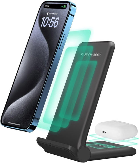 2 in 1 Wireless Charger,Foldable 20W Fast Wireless Charging Stand Compatible with iPhone 15/15 Pro/14/13/12/X/AirPods,Dual Phone Induction Charge ...