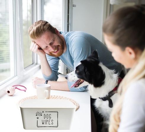Woof Woof Dog Wipes Dispenser,Upgarde Size(8.2L x 4.9W x 3.9H inches),Dog Paw Butt Wipes Container Storage Box Pet Doggie Grooming Wet Wipes Holde...