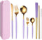 AARAINBOW 8 Pieces Stainless Steel Flatware Set Portable Reusable Cutlery Set Travel Utensils Set Including Chopsticks Knife Fork Spoon Straws Cle...