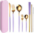 AARAINBOW 8 Pieces Stainless Steel Flatware Set Portable Reusable Cutlery Set Travel Utensils Set Including Chopsticks Knife Fork Spoon Straws Cle...