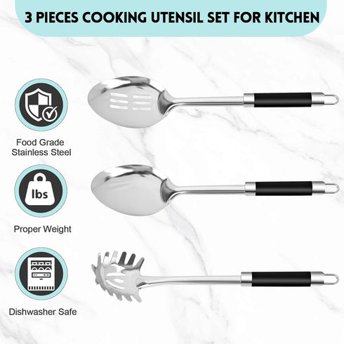 3-Piece,Stainless Steel Serving spoons set with Slotted Spoon, Serving Spoon and Spaghetti Spoon, kitchen cooking serving utensils set cooking spo...