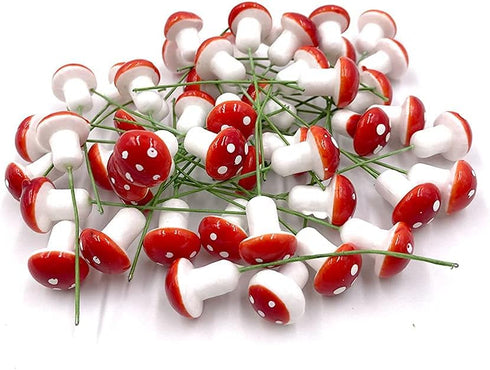 50 Pieces Mini Mushroom Miniatures Artificial Garden Fairy Bonsai Plant Pot Resin Craft Decoration for Home DIY Micro Landscape Decor (Red)...