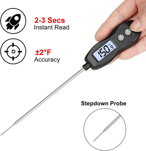 Digital Meat Thermometer Backlight,Waterproof Instant Read Food Thermometer for Cooking Grilling BBQ Baking Liquids Beef Turkey (Black)...