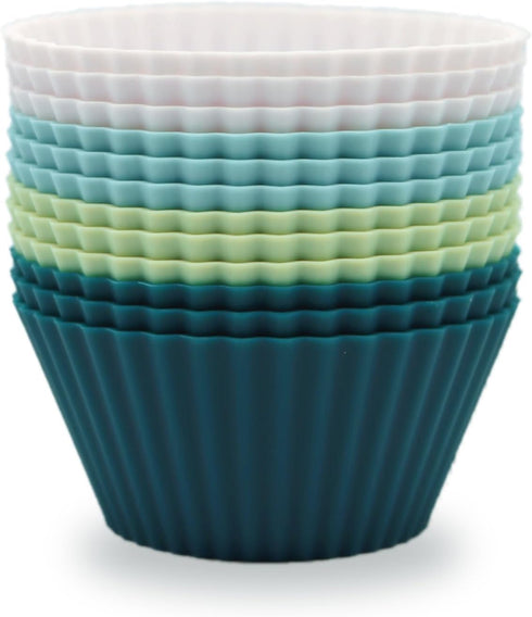 Silicone Baking Muffin Cups 12 Pack, Reusable Cupcake Liners Cake Molds, BPA Free, Dishwasher Safe(White, Green, Navy, Dusty Blue)...
