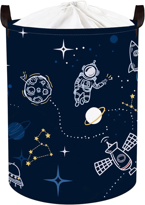 Clastyle 45L Spaceships Rocket Astronaut Nursery Hamper Outer Space Planet Clothes Toys Storage Basket with Drawstring...
