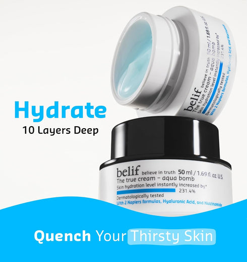 belif The True Cream Aqua Bomb | New & Improved | Hydration in 10 Seconds | Hyaluronic Acid, Niacinamide | Lightweight Hydrating Daily Moisturizer...
