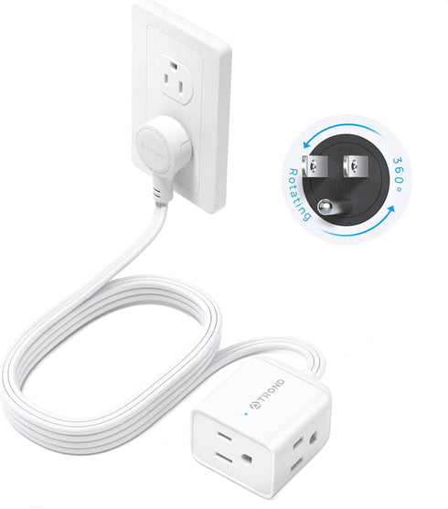 TROND Flat Extension Cord 6ft with 360° Rotating Plug, Low Profile Power Strip, Three Prong 3 Way Plug Extension Outlets, Electrical Power Cord Ex...