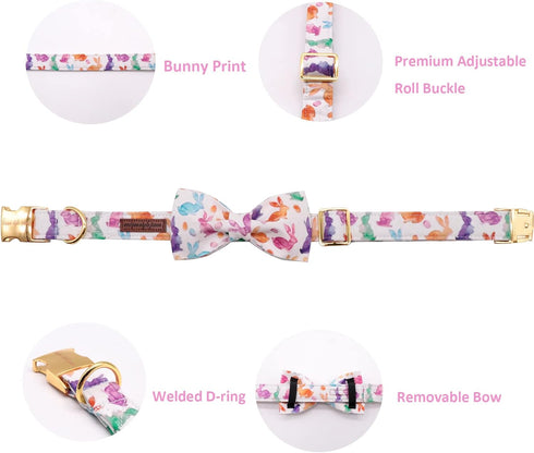 Unique style paws Easter Dog Collar, Holiday Bunny Eggs Dog Collar Bowtie, Pet Collar Bow for Small Medium Large Dogs...