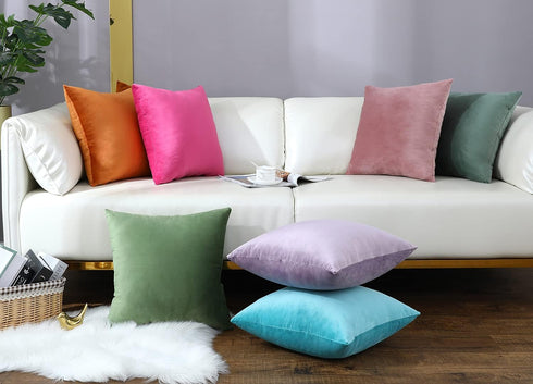 mixeoo Comfy Sage Green Throw Pillow Covers Decorative Square Solid Thick Velvet Super Soft Couch Cushion Cases for Bedroom Sofa Decor, Set of 2, ...