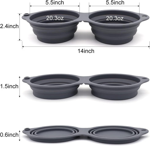 SLSON Collapsible Dog Bowls,Integrated Molding Dog Double Bowl No Plastic Rim 2 in 1 Foldable Pet Food & Water Bowl Cat Feeder Dish for Walking,Hi...