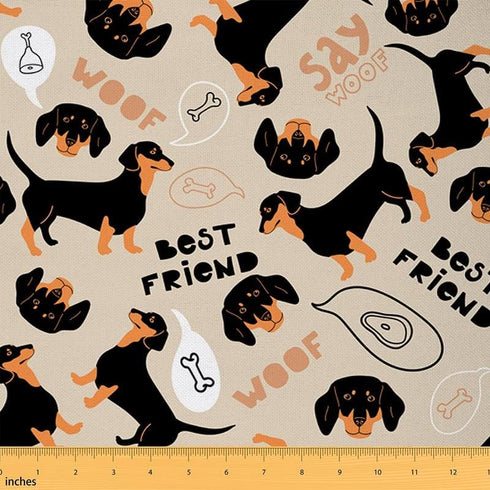 Dachshund Outdoor Fabric by The Yard, Sausage Dog Cute Pet Upholstery Fabric for Chairs,Kawaii Puppy Dog Decorative Fabric for Home DIY Projects, ...