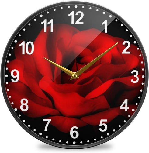 ALAZA Red Rose Flower Black Wall Clock Battery Operated Silent Non Ticking Clocks for Living Room Decor 12 Inch / 9.5 Inch...