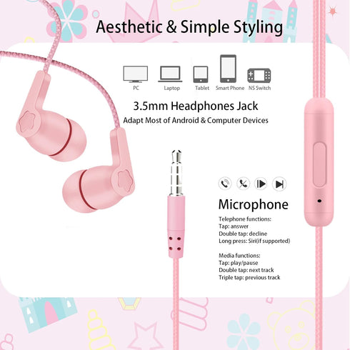2 Packs of Earbuds Set with Case for Kids for School, Wired Headphones with Case and Small Size Ear Tips, Ear Buds with Cute Case, Earphones for P...