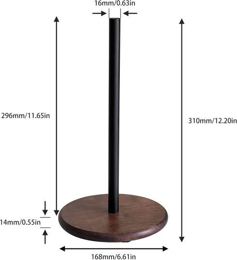 Black Paper Towel Holder Stand with Exquisite Wood Round Base, Niffgaff Free-Standing Paper Towel Roll Dispenser for Kitchen Countertop, Fits Stan...
