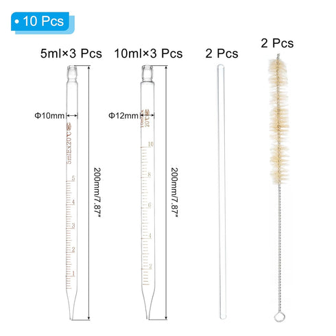 PATIKIL Graduated Dropper Pipettes Kit, 6 Pack 5ml 10ml Borosilicate Glass Pipette with Rubber Squeeze Bulb 2 Brushes and Glass Rods for Transfer ...