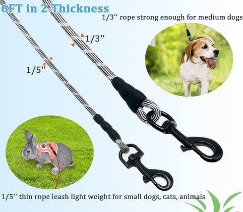 1/5", 1/3" Rope Dog Leash 6 Foot, Lightweight Sturdy Dog Walking Leash with Rotating Metal Clip, Multi-Color Pet Leash for Small Medium Dogs, Cats...