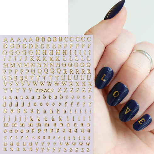 Letters Nail Art Stickers English Alphabet Nail Decals 3D Self-Adhesive Metallic Gold Silver Nail Sticker Black White Letter Nail Art Supplies for...