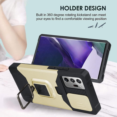 OOK Compatible with Gold Samsung Galaxy Note 20 Ultra Case with Stand/Camera Slide Protection/Card Holder Design, Slim Shockproof Protective Case ...